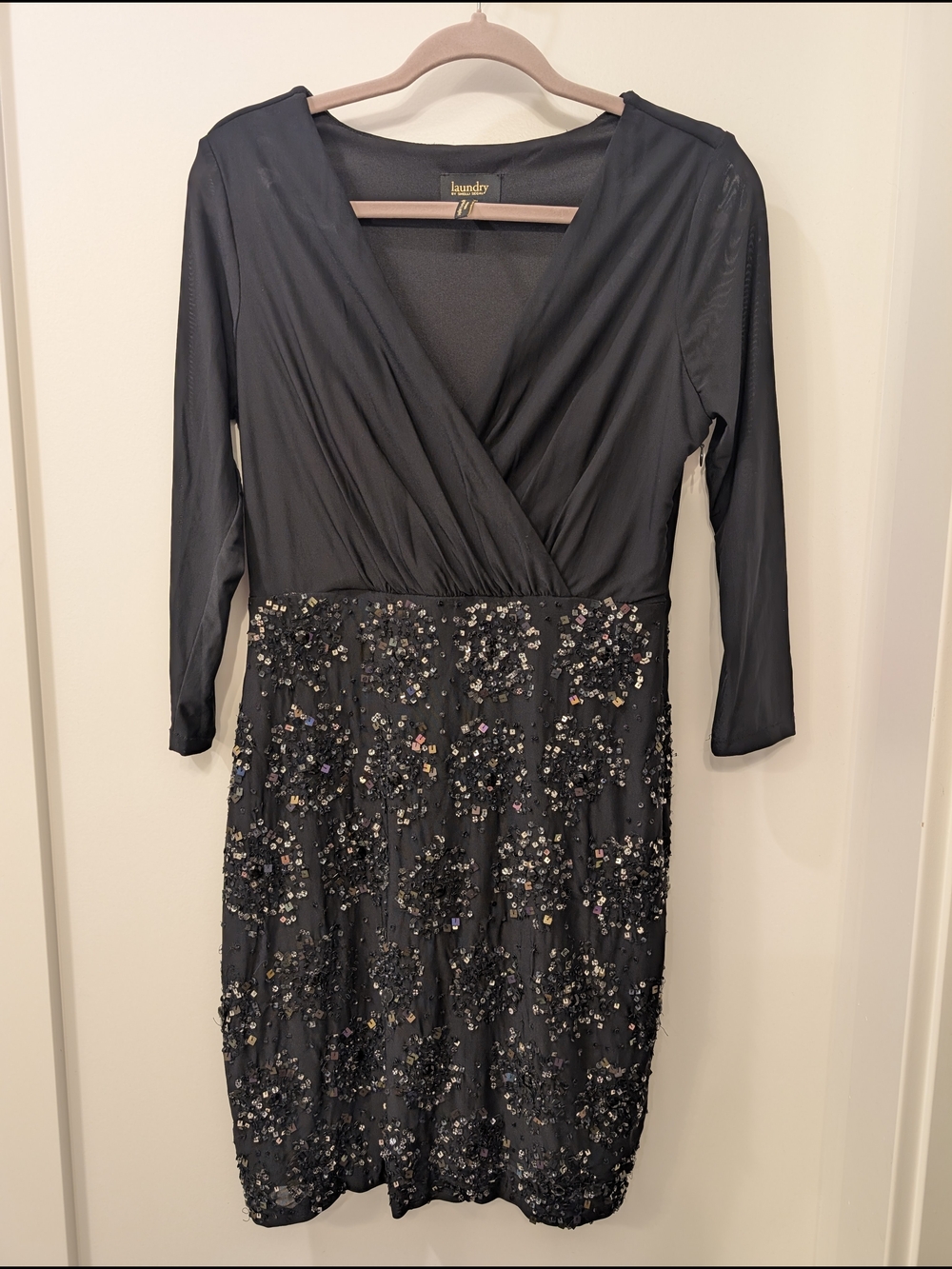 Laundry By Shelli Segal Black Beaded V-Neck Cocktail Dress